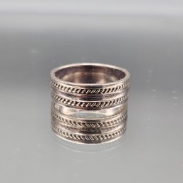 Vintage Sterling Silver Wide Band Ring Rope Border Size 9