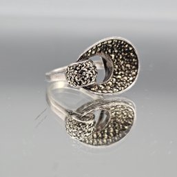 Sterling Silver 925 Marcasite Swirl Statement Ring Modernist Design Size 8