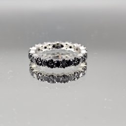 Sterling Silver Black Faceted Stone Eternity Band Ring