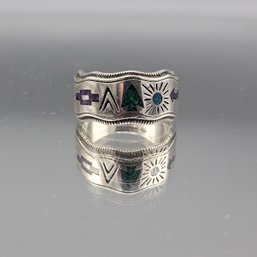 Sterling Silver Inlay Band Ring With Southwestern Symbol Design