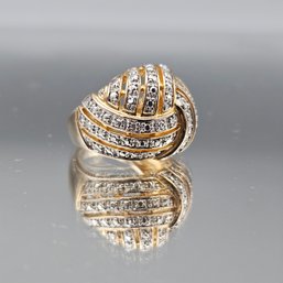 Sterling Silver Gold Wash Multi-Row Accent Statement Ring Size 7