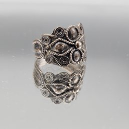 925 Sterling Silver Ornate Scrollwork Statement Ring Size 9