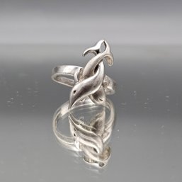 Vintage 925 Sterling Silver Double Dolphin Bypass Ring - Size 10