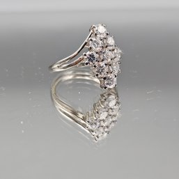 Sterling Silver Cubic Zirconia Cluster Ring  Marquise Navette Style Statement Ring  - Size 8.25