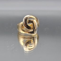 Gold Over Sterling Silver Heart Design Ring  Modernist Statement Band - Size 9