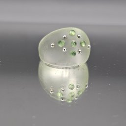 Vintage Frosted Green Resin Dome Ring With Peridot-Tone Crystals - Size 8.5