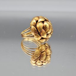 Vintage Gold Tone Artichoke Cocktail Ring - Multi-Strand Wire Band Size 4.5