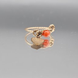 Vintage Gold-Tone Twisted Rope Ring With Red Bead And 'Atlantic City' Heart Charm