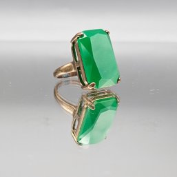 Large Rectangular Faceted Green Stone Cocktail Ring - Size 10