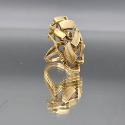 Vintage Gold-Tone Brutalist Statement Ring - Oversized Abstract Geometric Design - Size 6.25