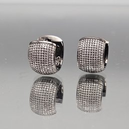 Sterling Silver 925 Pav CZ Hinged Hoop Earrings