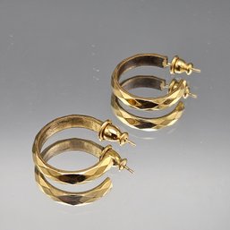 Vintage Wells Gold Filled Faceted Hoop Earrings