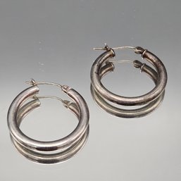 925 Sterling Silver Italy Chunky Hoop Earrings