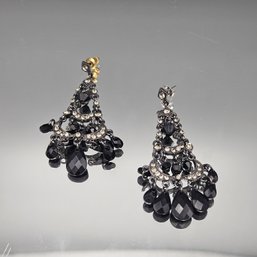 Black Beaded Rhinestone Chandelier Earrings