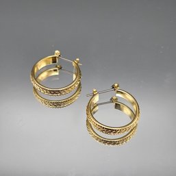 Gold Tone Textured Double Hoop Earring