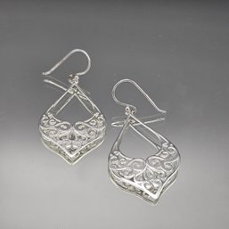 Sterling Silver 925 Filigree Teardrop Dangle Earrings