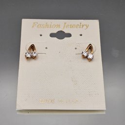 Gold Tone Double Clear Crystal Stud Earrings