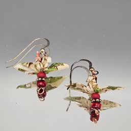 Green And Gold Floral Origami Bird Dangle Earrings