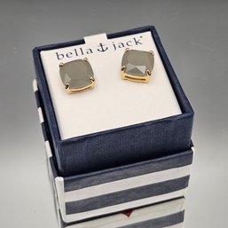 Bella & Jack Grey Faceted Cushion Studs In Gold-Tone Settings