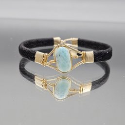 Handcrafted Larimar Wire-Wrapped Bracelet With Black Cord