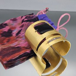 Judith Haas New York Designer Brass Cuff With Black Onyx & Labradorite