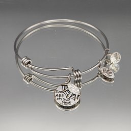 Silver-Tone Expandable Bangle Bracelet 'You Are My Sunshine' Charm & Crystal Bead