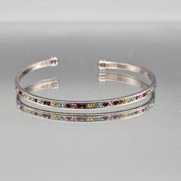 Vintage Multi-Color Crystal Silver-Tone Cuff Bracelet