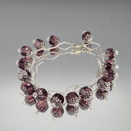 Amethyst Crystal Beaded Charm Bracelet In Sterling Silver