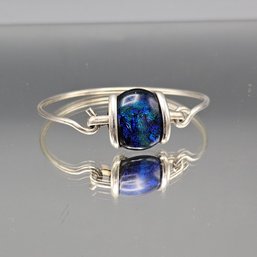 Iridescent Blue Galaxy Glass Silver Tone Bracelet