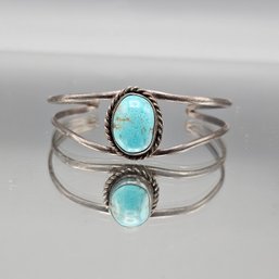 Southwestern Silver Tone Turquoise Cuff Bracelet
