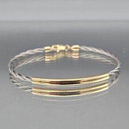 Two-Tone Twisted Cable Bar Bracelet With Lobster Clasp
