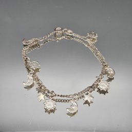 Vintage Italian Sterling Silver Celestial Multi-Charm Bracelet  Sun, Moon, & Stars