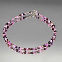 Handcrafted Purple & Pink Glass Seed Bead Toggle Bracelet