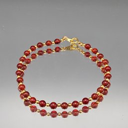Vintage 7-Inch Garnet And Gold Tone Bead Bracelet