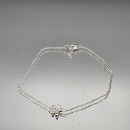 Dainty Chain Sterling Silver Bracelet With Pav Flower Charm