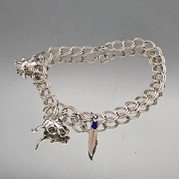 Vintage Sterling Silver Double Link Charm Bracelet With Southwestern Charm