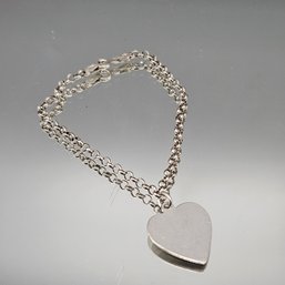 Vintage JMS Sterling Silver Heart Charm Double Strand Rolo Chain Bracelet