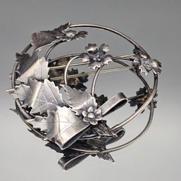 Large Silver-tone Botanical Wreath Pin