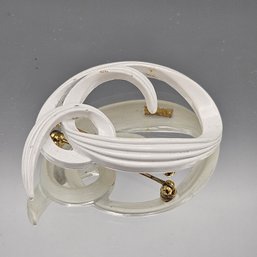 Vintage Monet White Enamelled Ribbon Brooch