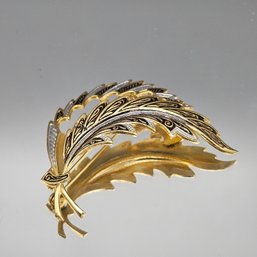 Vintage 2-Inch Spanish Damascene Leaf Pin
