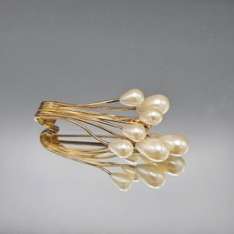Vintage Napier Gold-Tone Faux Pearl Spray Brooch