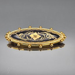 Hayward 12K Gold Filled Black Enamel & Seed Pearl Floral Brooch