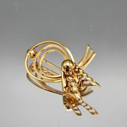 Gold-Tone Textured Multi-Loop Bow Brooch Pin