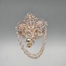 Vintage Silver Swag Chain Filigree Brooch