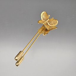 Gold-Tone Filigree Butterfly Stick Pin With Safety Cap