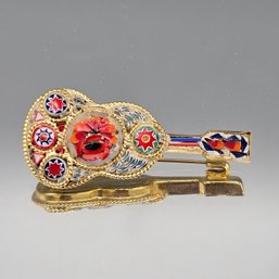 Vintage Italian Micro Mosaic Mandolin Brooch Pin
