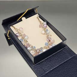 Sterling Silver Multi-Strand Freshwater Pearl & Swarovski Crystal Cluster Necklace