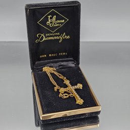 JoAnne Jewels 'Diamondfire' Gold Tone Cross Pendant Necklace, 18' Chain, Man-Made Gems