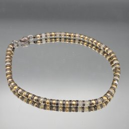 14-Inch Silver-Tone Beaded Necklace With Egyptian Scarab Decorative Clasp