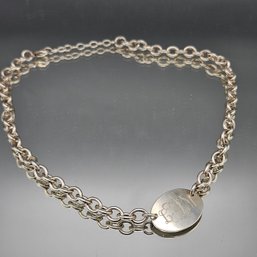 Vintage Sterling Silver Monogrammed Oval ID Tag Necklace - 17' Rollo Chain